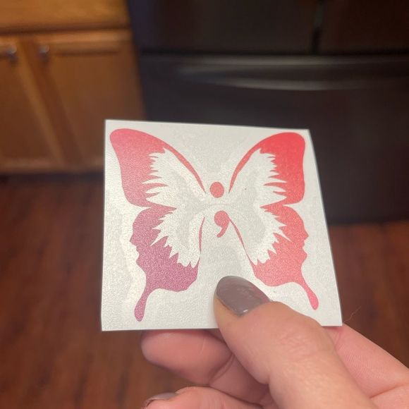 2 Ombre Semicolon Butterfly Vinyl Decals - Picture 2 of 10